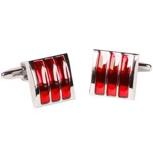 Silvertone Square Red Gemstone Cufflinks with Jewelry Box
