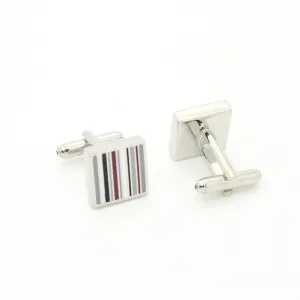 Silvertone Stripe Cuff Links With Jewelry Box