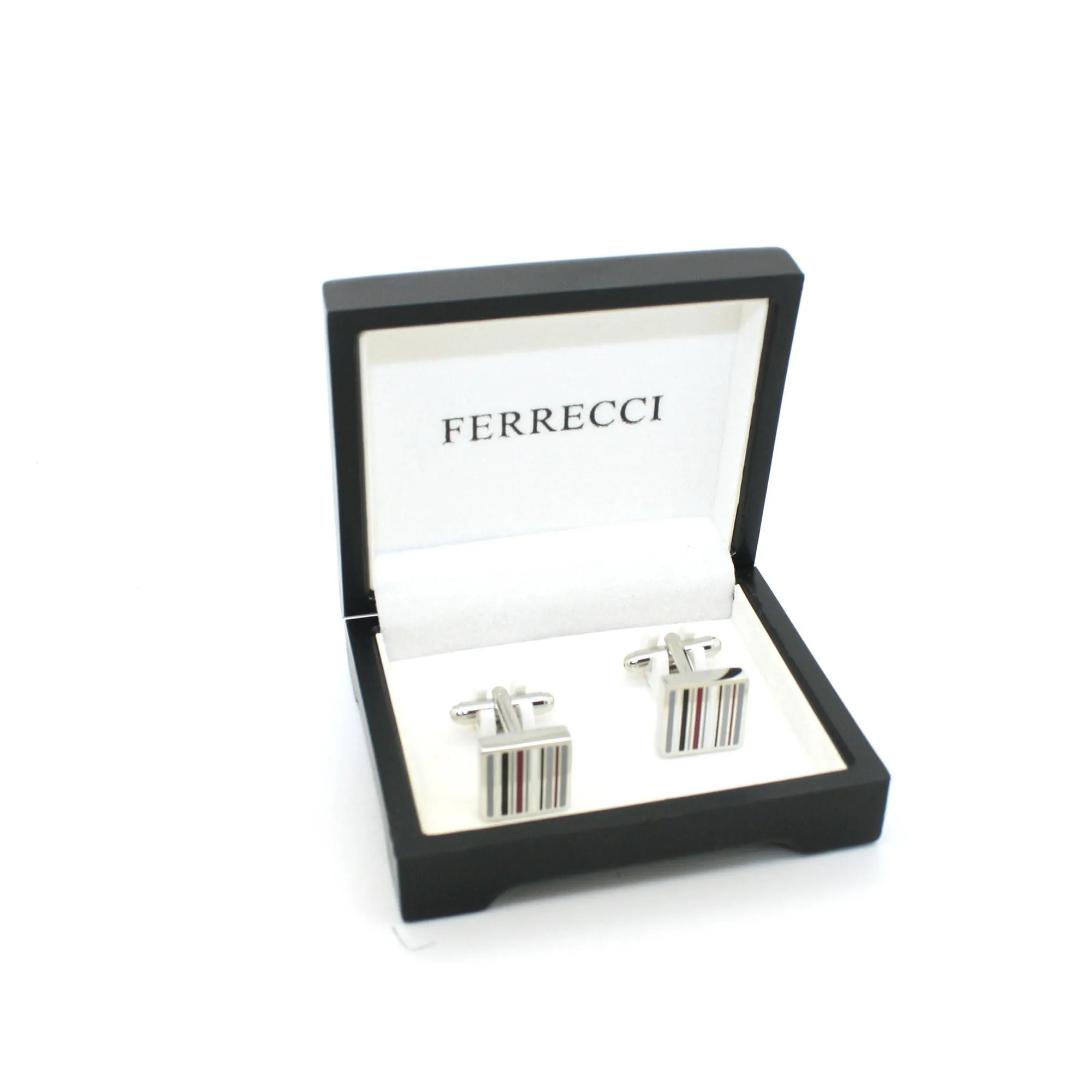 Silvertone Stripe Cuff Links With Jewelry Box
