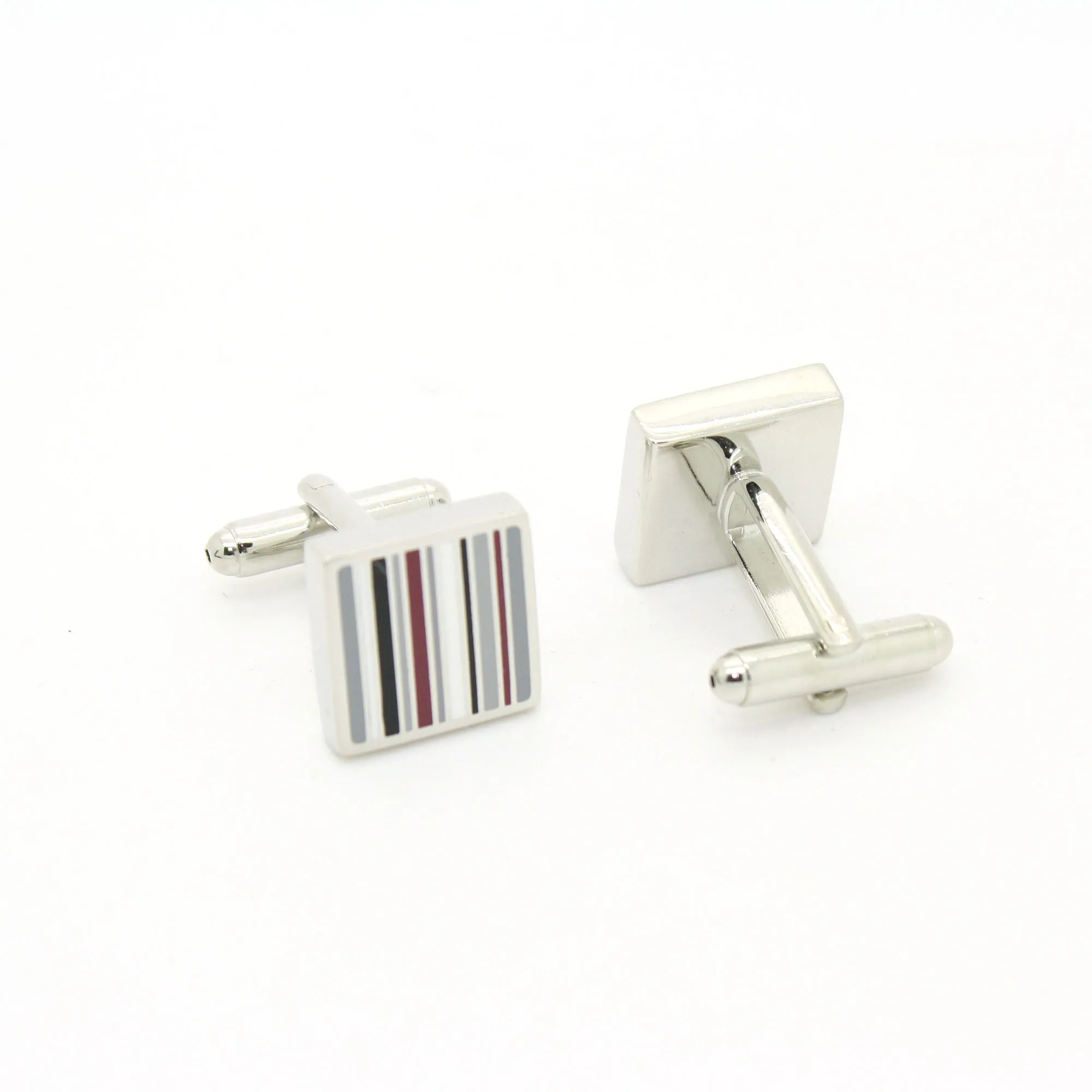 Silvertone Stripe Cuff Links With Jewelry Box