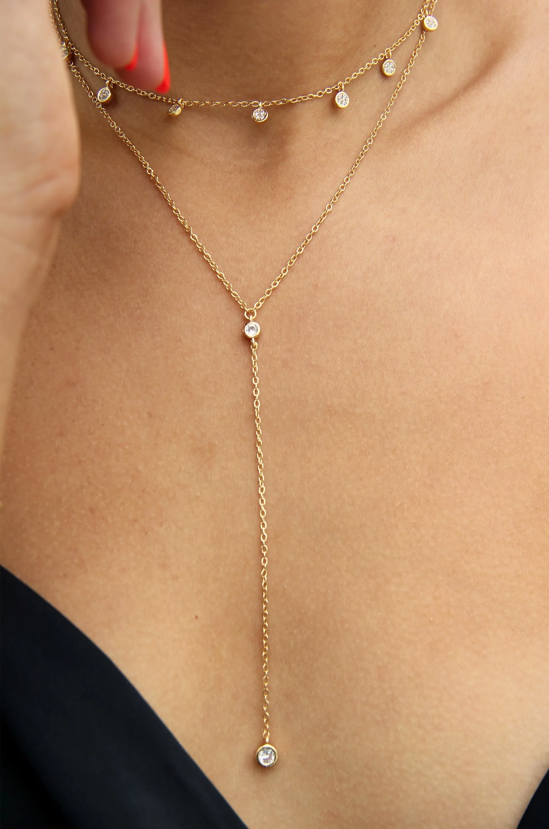 Simplistic Crystal Lariat Necklace Set