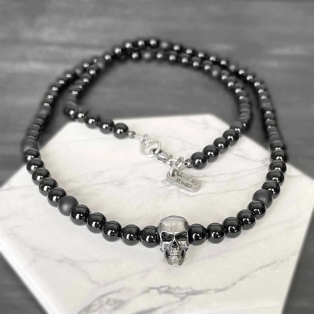 Skull and Onyx Beaded Necklace