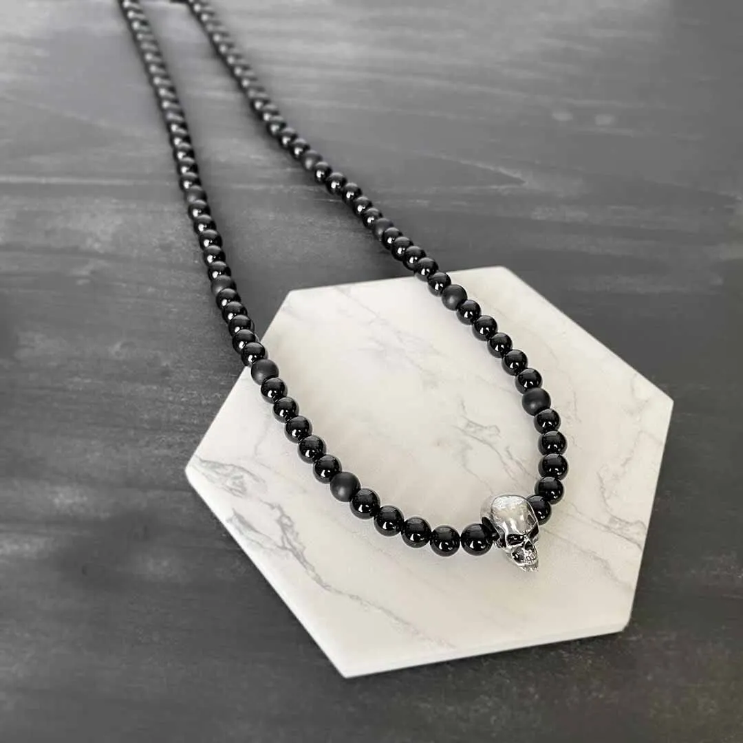 Skull and Onyx Beaded Necklace