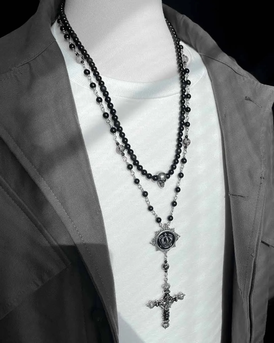 Skull and Onyx Beaded Necklace