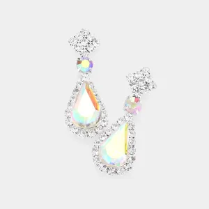 Small AB Teardrop Rhinestone Accented Dangle Earrings on Silver | Earrings for Little Girls|  585555