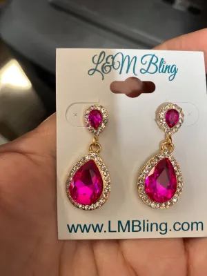 Small Fuchsia Crystal and Rhinestone Dangle Earrings | GE0244FUGD