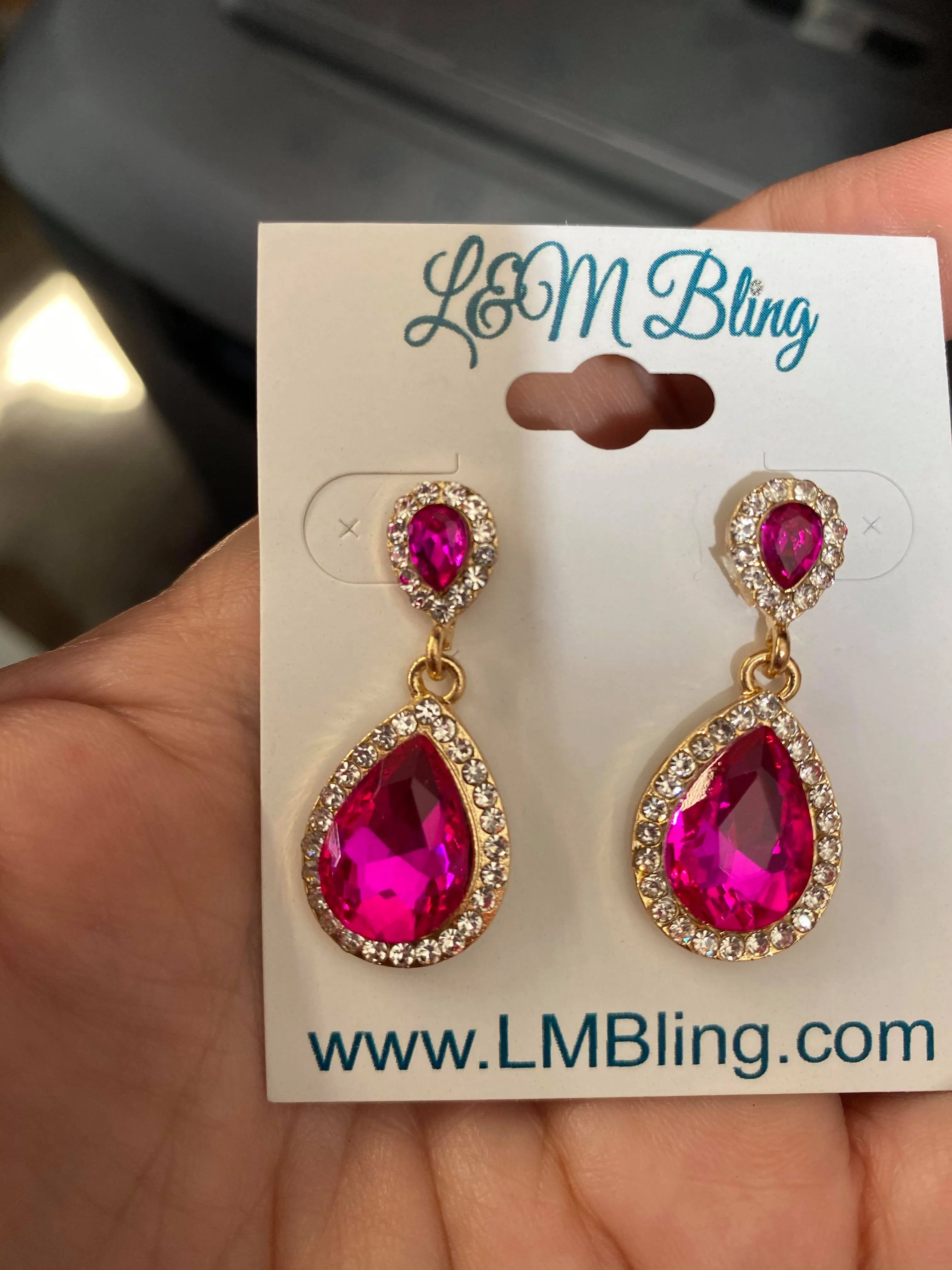 Small Fuchsia Crystal and Rhinestone Dangle Earrings | GE0244FUGD