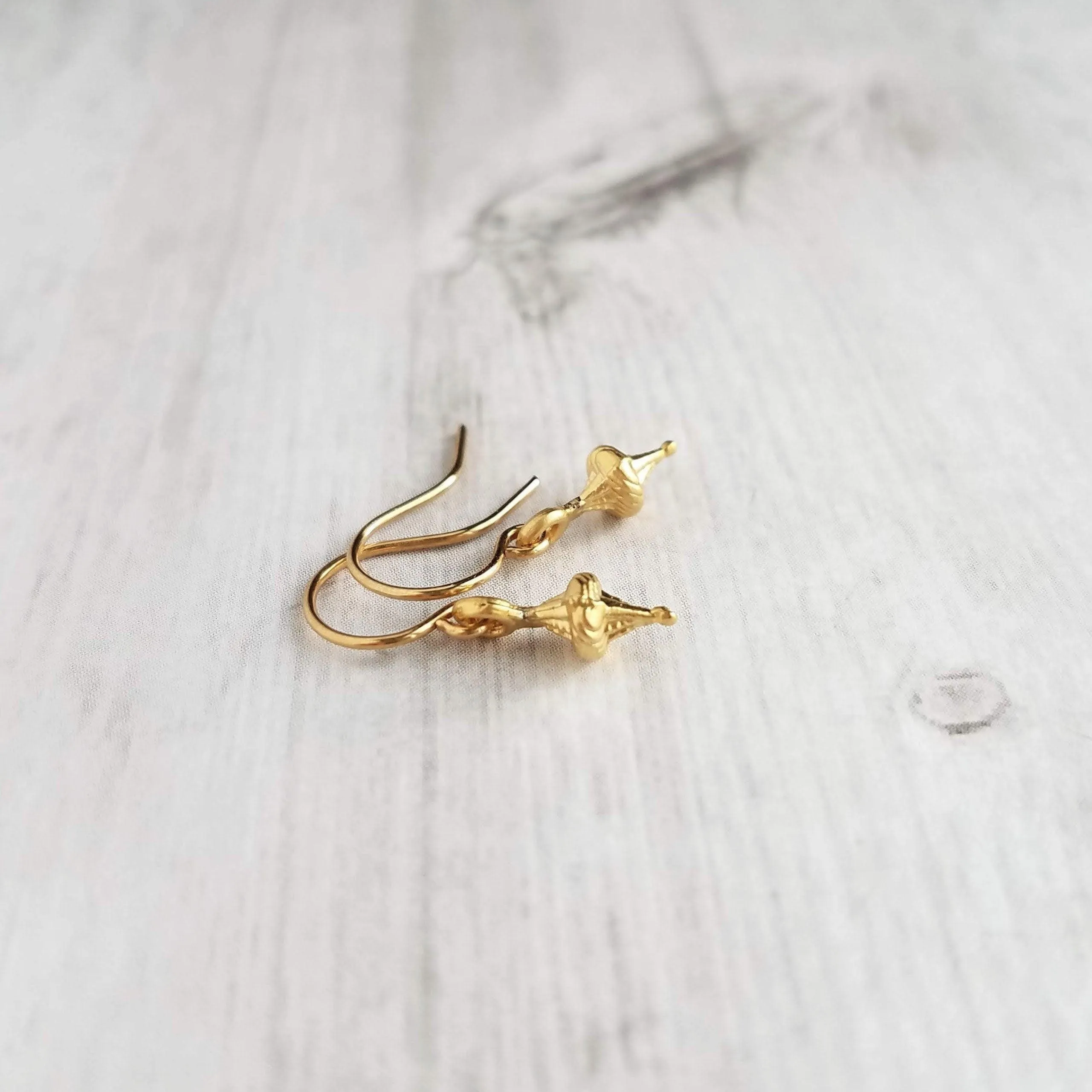 Small Gold Earrings, tiny gold earring, matte gold, little top earring, small simple ear hooks, delicate earring, 14K solid gold hook option