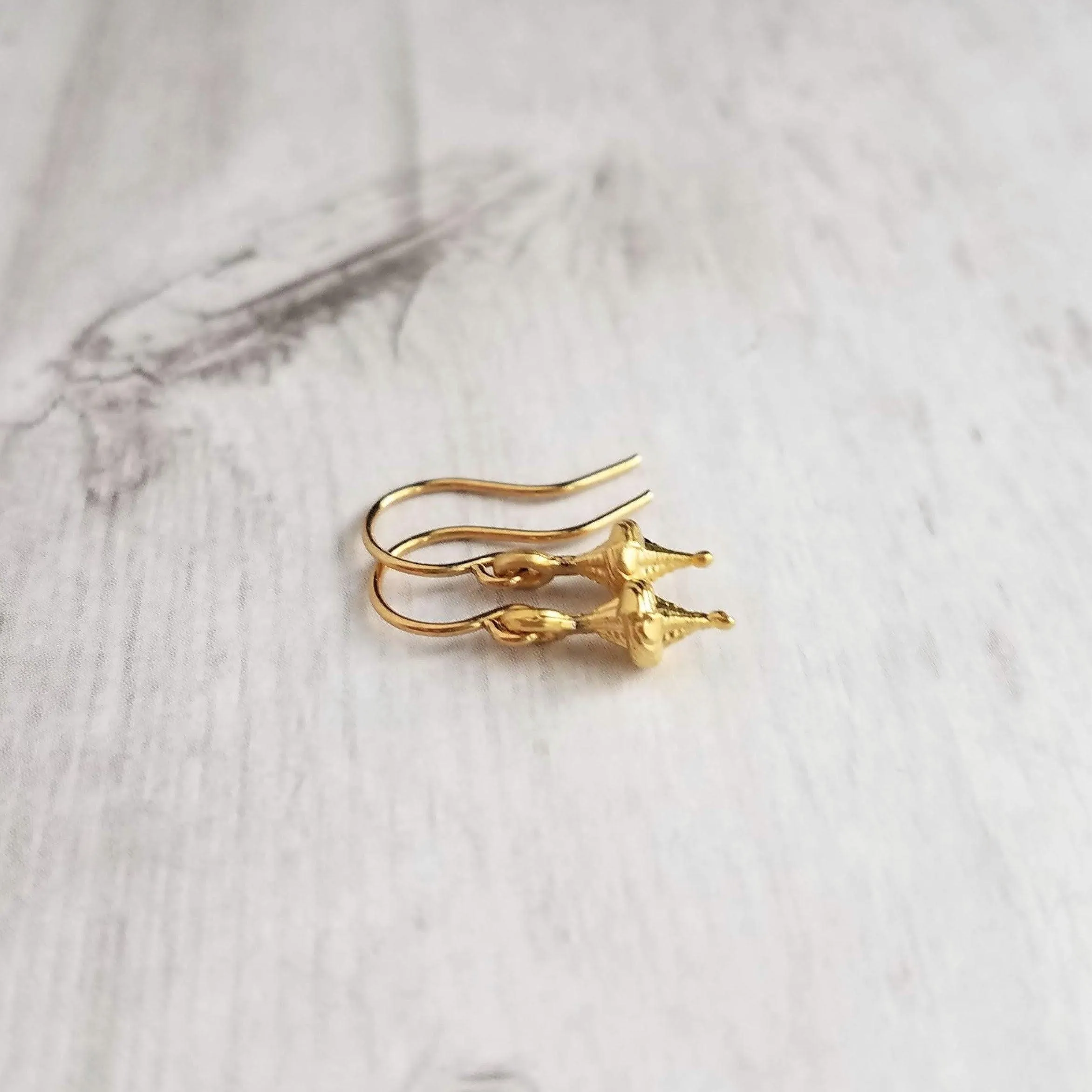 Small Gold Earrings, tiny gold earring, matte gold, little top earring, small simple ear hooks, delicate earring, 14K solid gold hook option