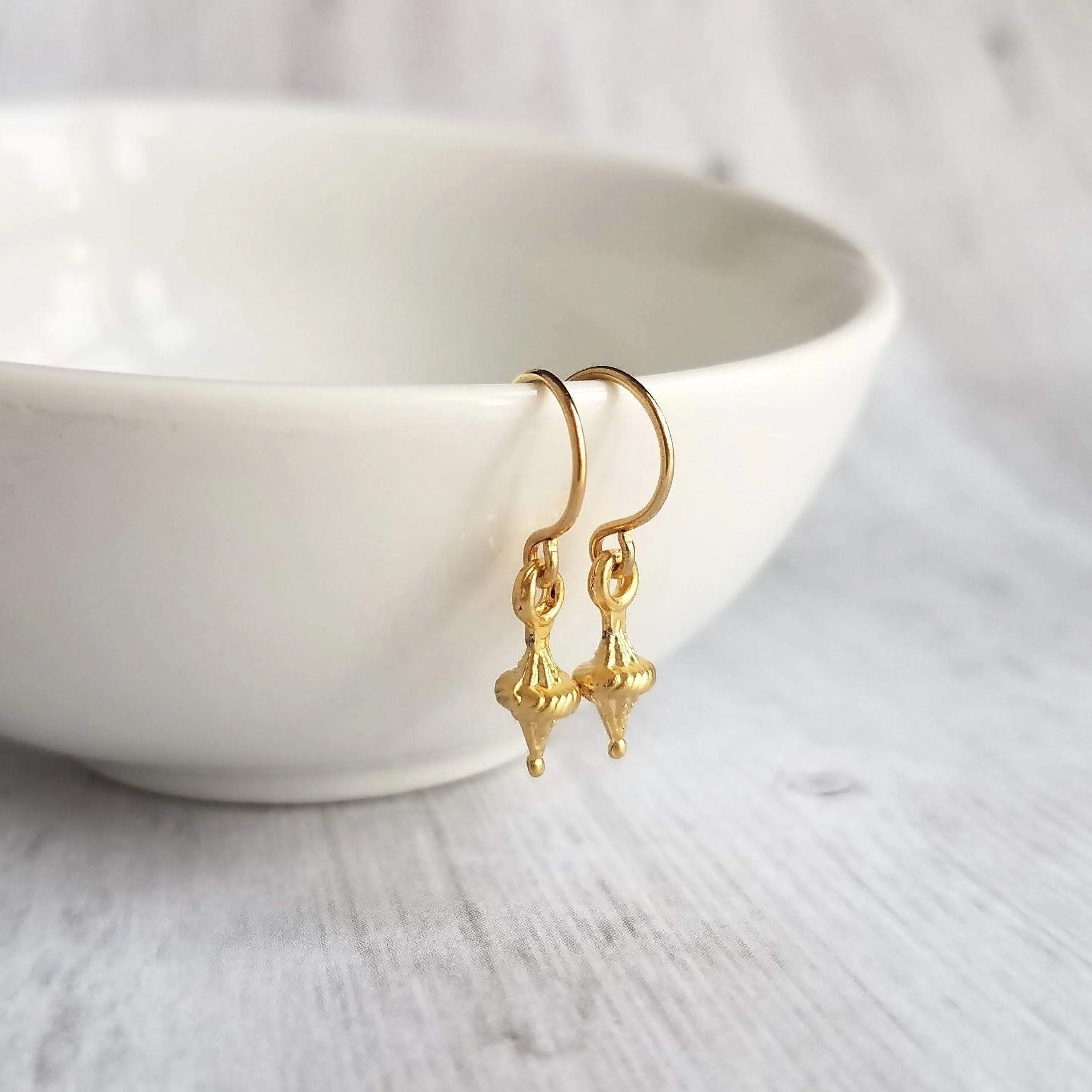 Small Gold Earrings, tiny gold earring, matte gold, little top earring, small simple ear hooks, delicate earring, 14K solid gold hook option