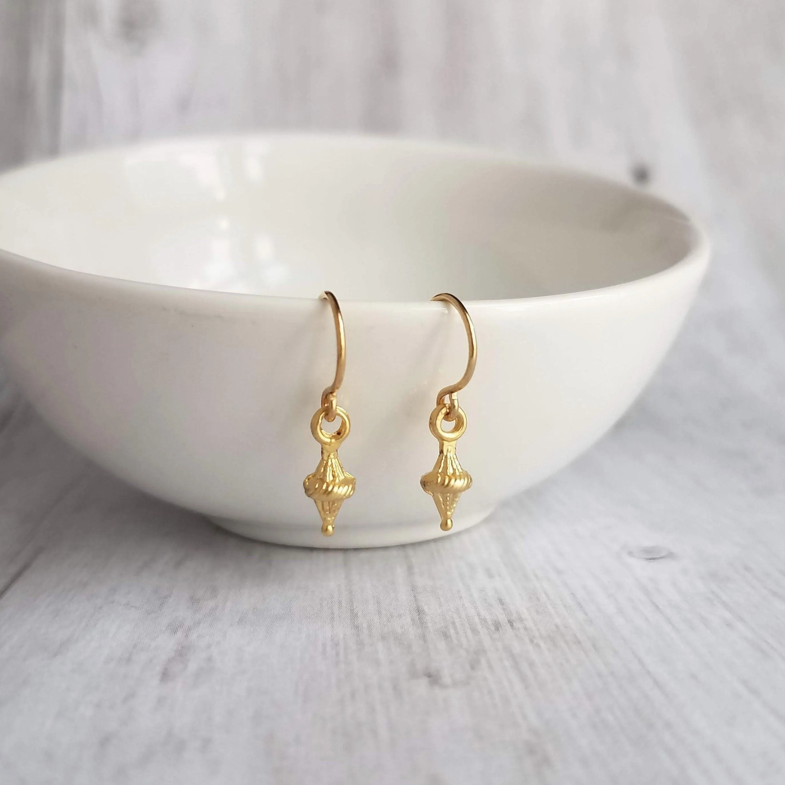 Small Gold Earrings, tiny gold earring, matte gold, little top earring, small simple ear hooks, delicate earring, 14K solid gold hook option