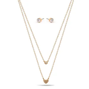 SMALL HEART PENDANT CRYSTAL  NECKLACE AND EARRINGS SET #SWY-18095 (ND12)