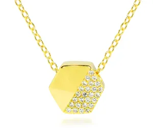 Small Hexagon Pavé Crystal Gold Necklace