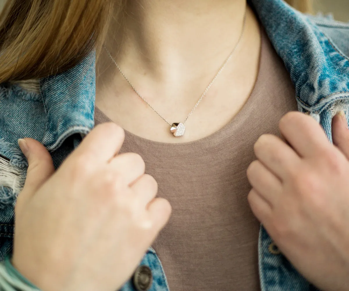 Small Hexagon Pavé Crystal Gold Necklace