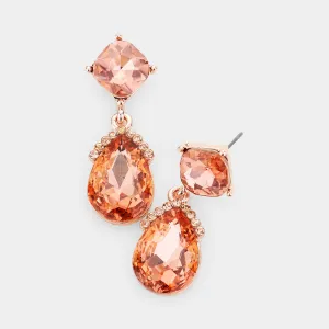 Small Peach Multi Stone and Teardrop Dangle Pageant Earrings | Earrings for Little Girls | 402769