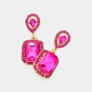 Small Square Fuchsia Dangle Pageant Earrings | Interview Earrings | 609784