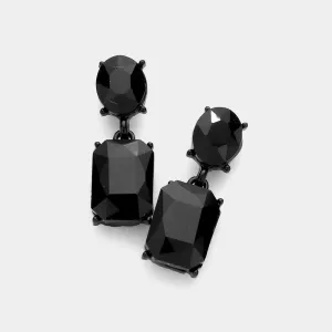 Small Square Jet Black Stone Dangle Pageant Earrings | Interview Earrings |  610772