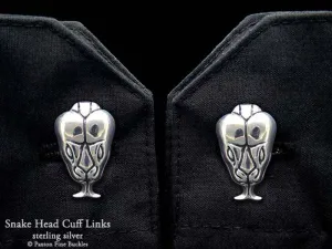 Snake Head Cuff Links Sterling Silver