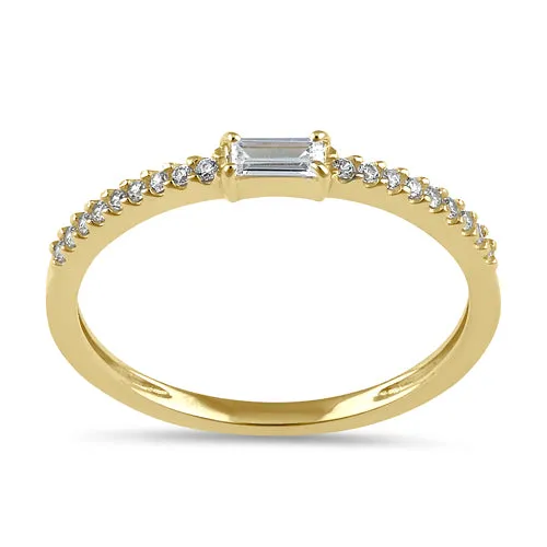 Solid 14K Gold Dainty Baguette CZ Stackable Ring