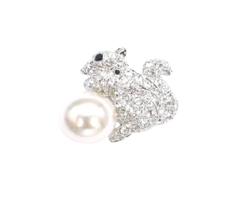Squirrel Faux Pearl Metal Brooch