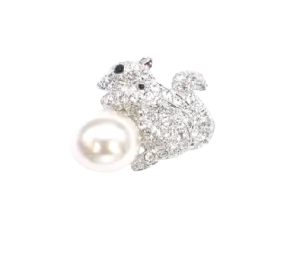 Squirrel Faux Pearl Metal Brooch