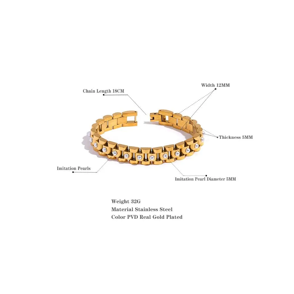 Stainless Steel Gold Plated Thick Cuban Chain Bracelet