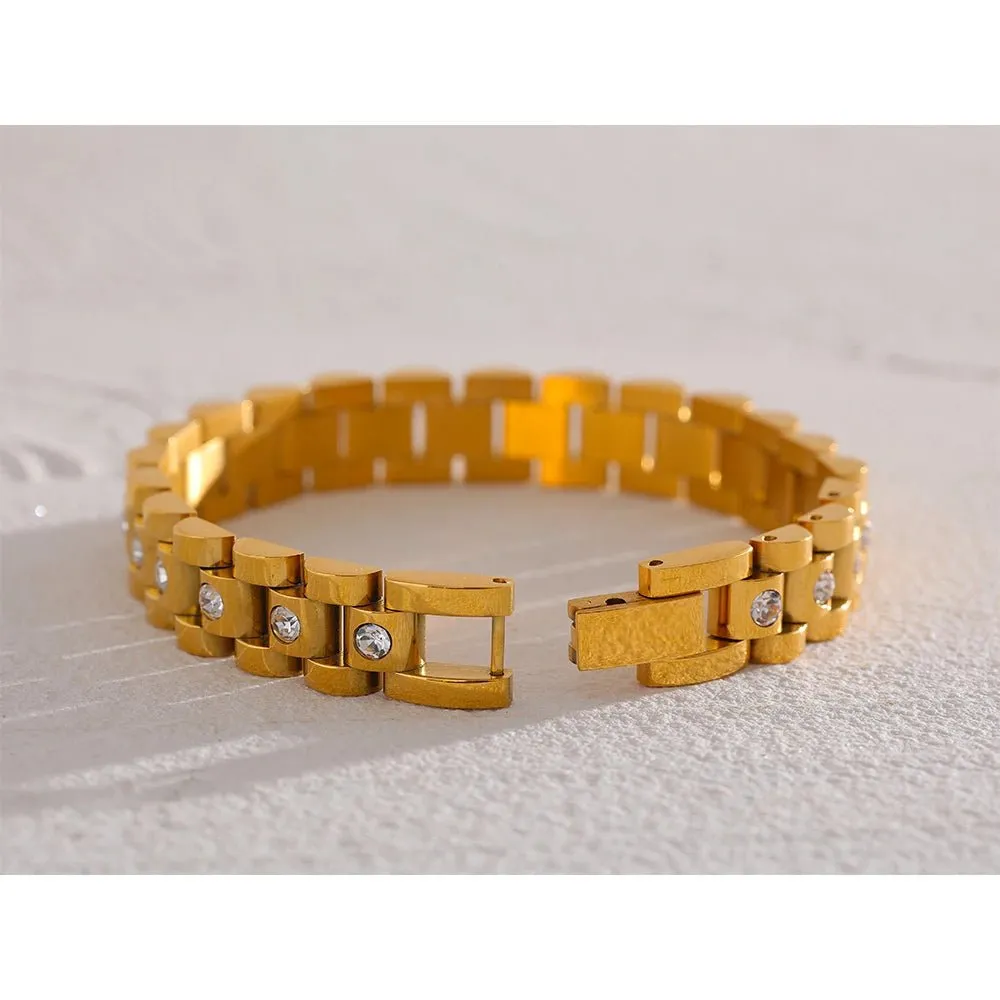 Stainless Steel Gold Plated Thick Cuban Chain Bracelet