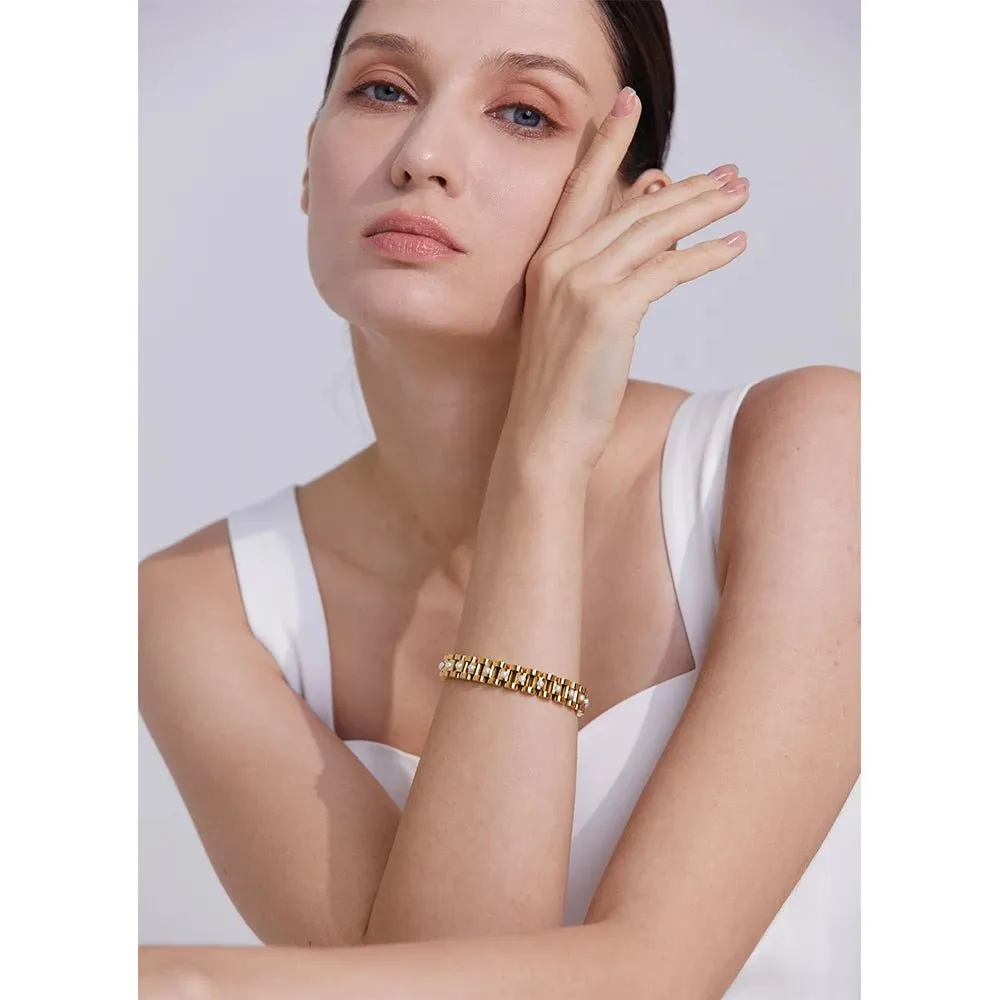 Stainless Steel Gold Plated Thick Cuban Chain Bracelet