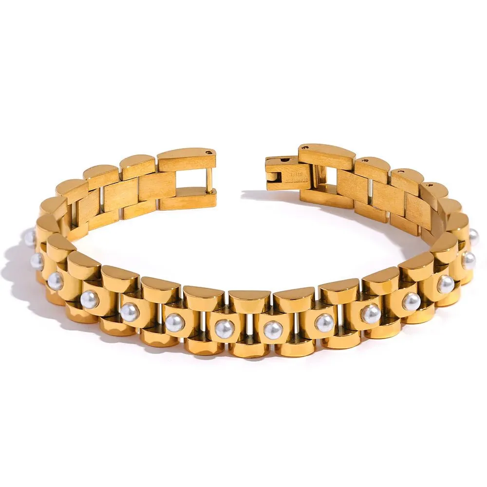 Stainless Steel Gold Plated Thick Cuban Chain Bracelet