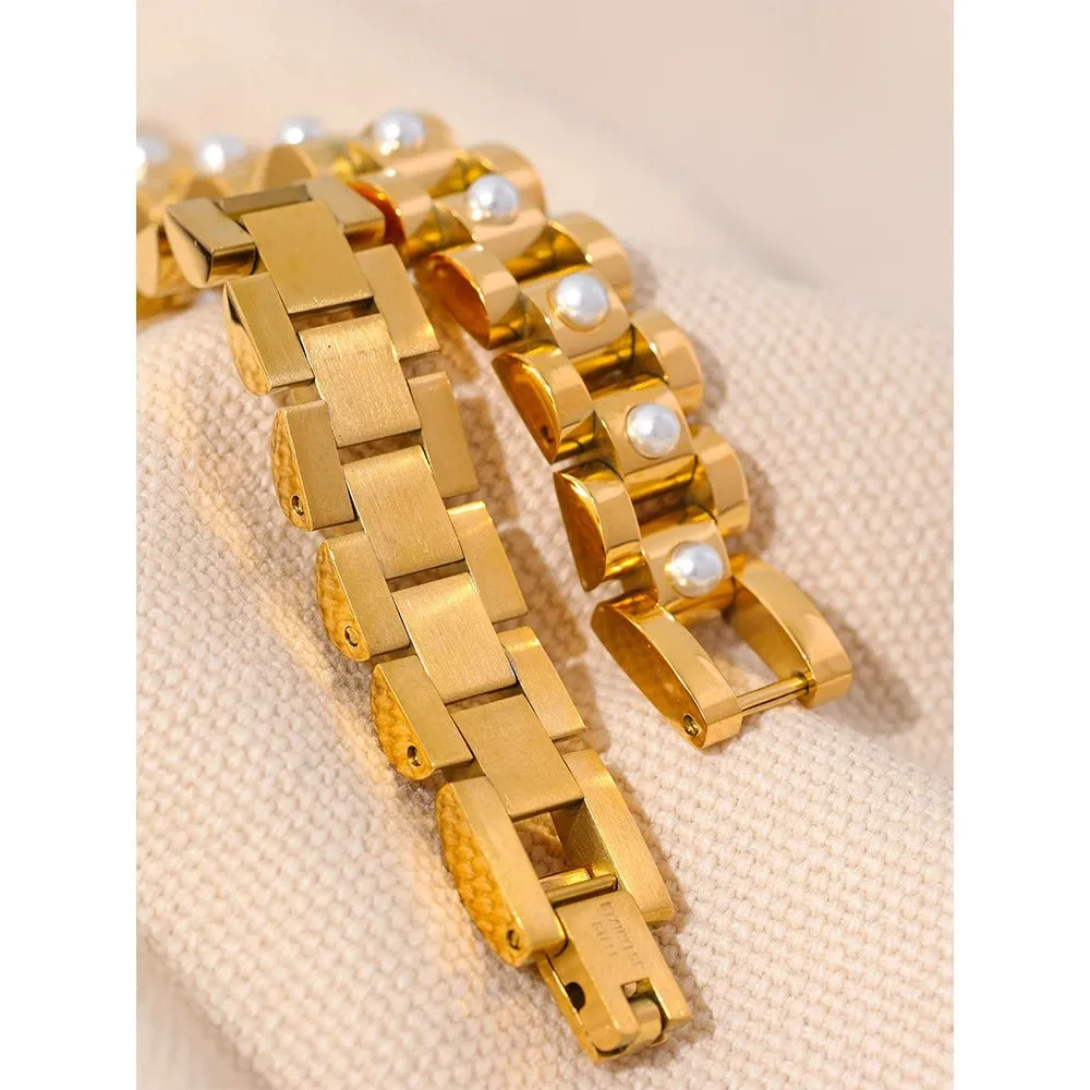Stainless Steel Gold Plated Thick Cuban Chain Bracelet