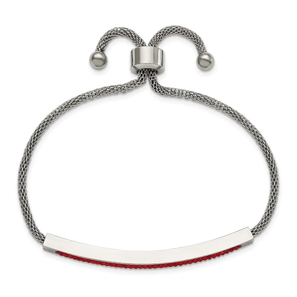 Stainless Steel Polished with Red Glass Adjustable Bracelet