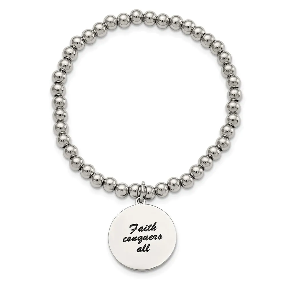 Stainless Steel Polished Yellow IP Cross w/Crystal FAITH Stretch Bracelet