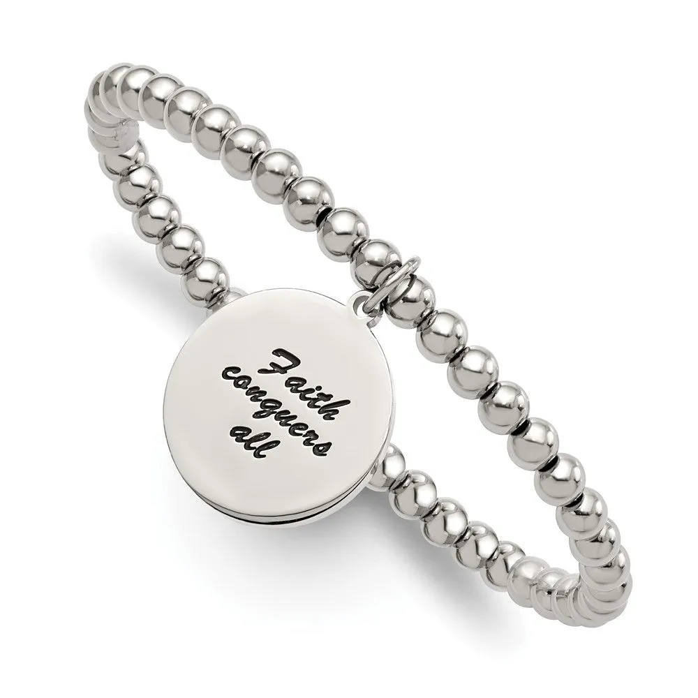 Stainless Steel Polished Yellow IP Cross w/Crystal FAITH Stretch Bracelet