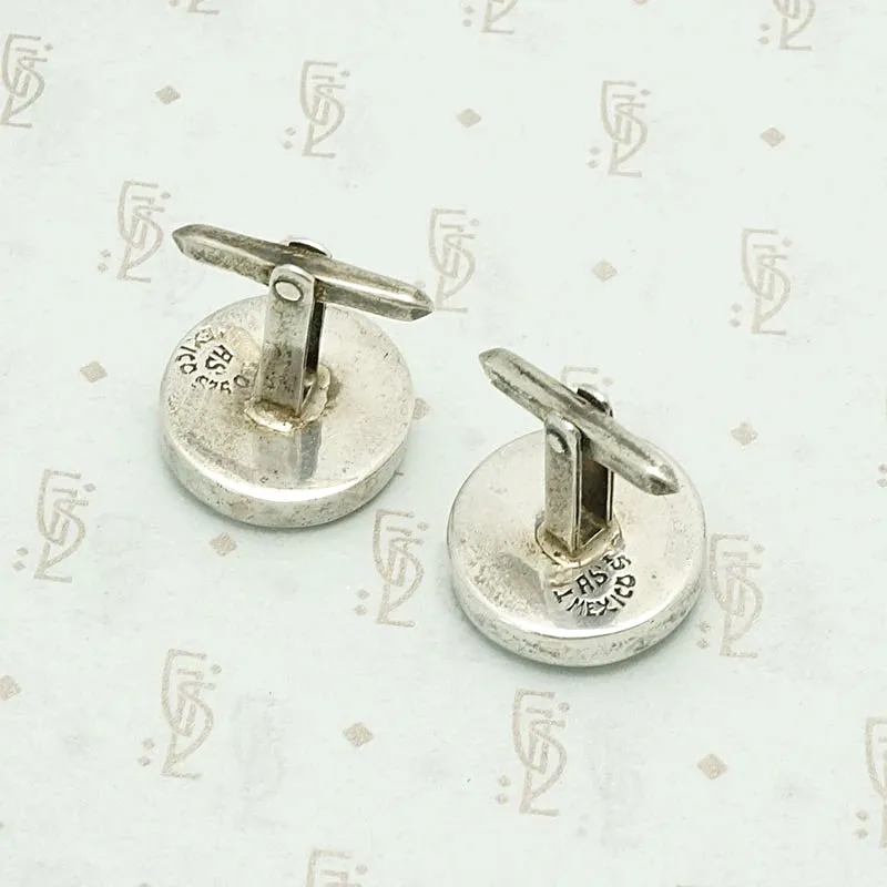 Sterling Disc Signed Taxco Cufflinks