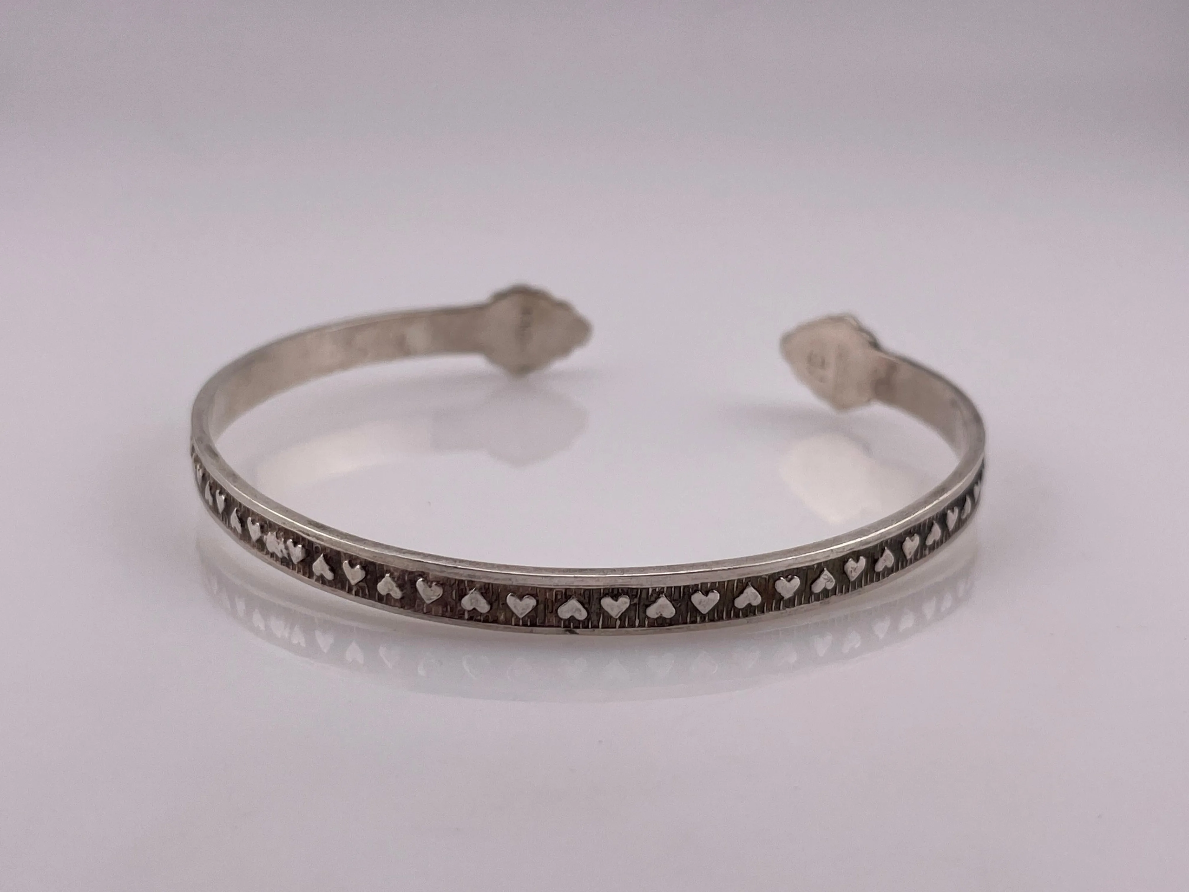 sterling silver 8-5/8" heart open arm cuff bangle bracelet