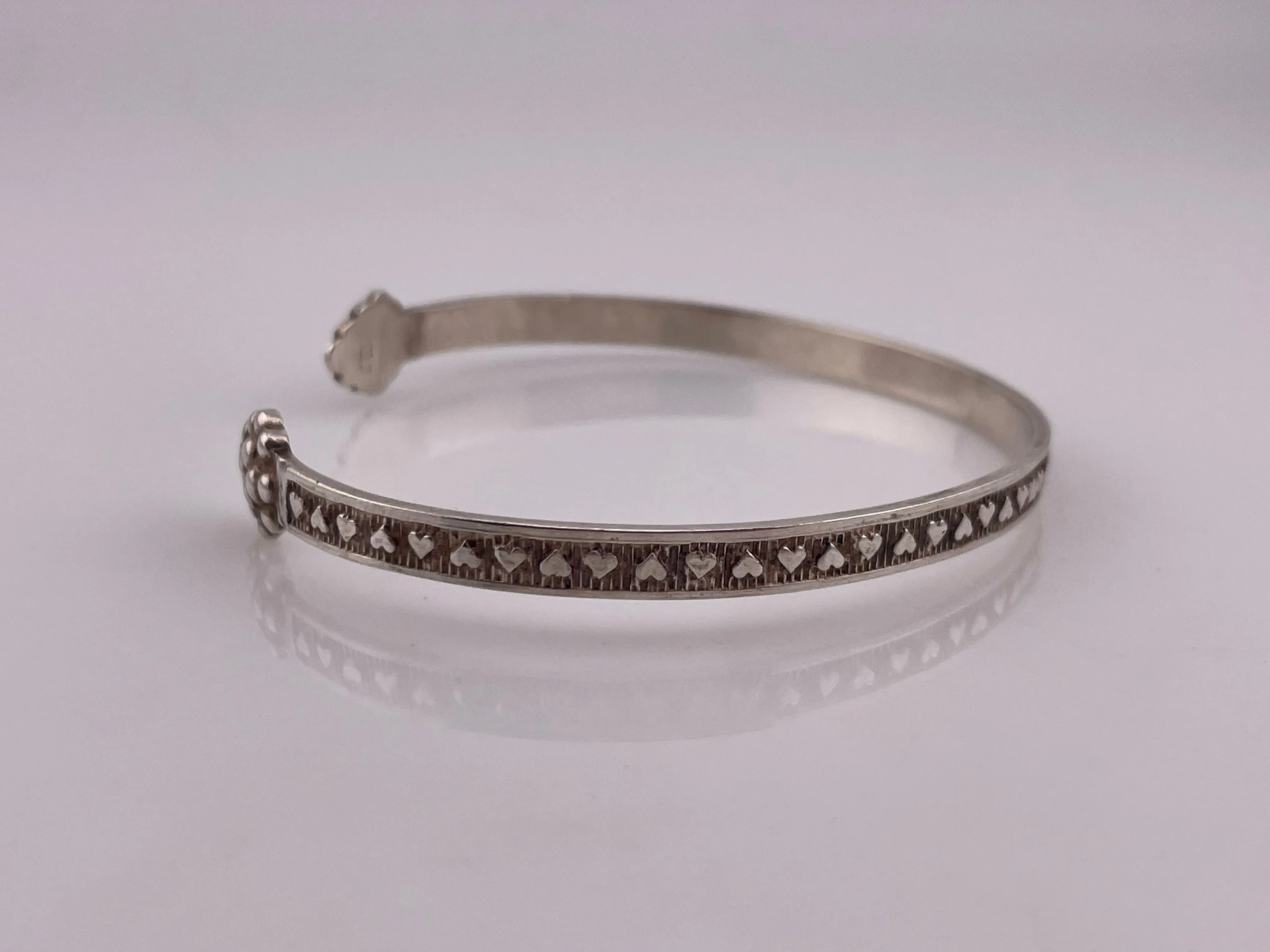 sterling silver 8-5/8" heart open arm cuff bangle bracelet