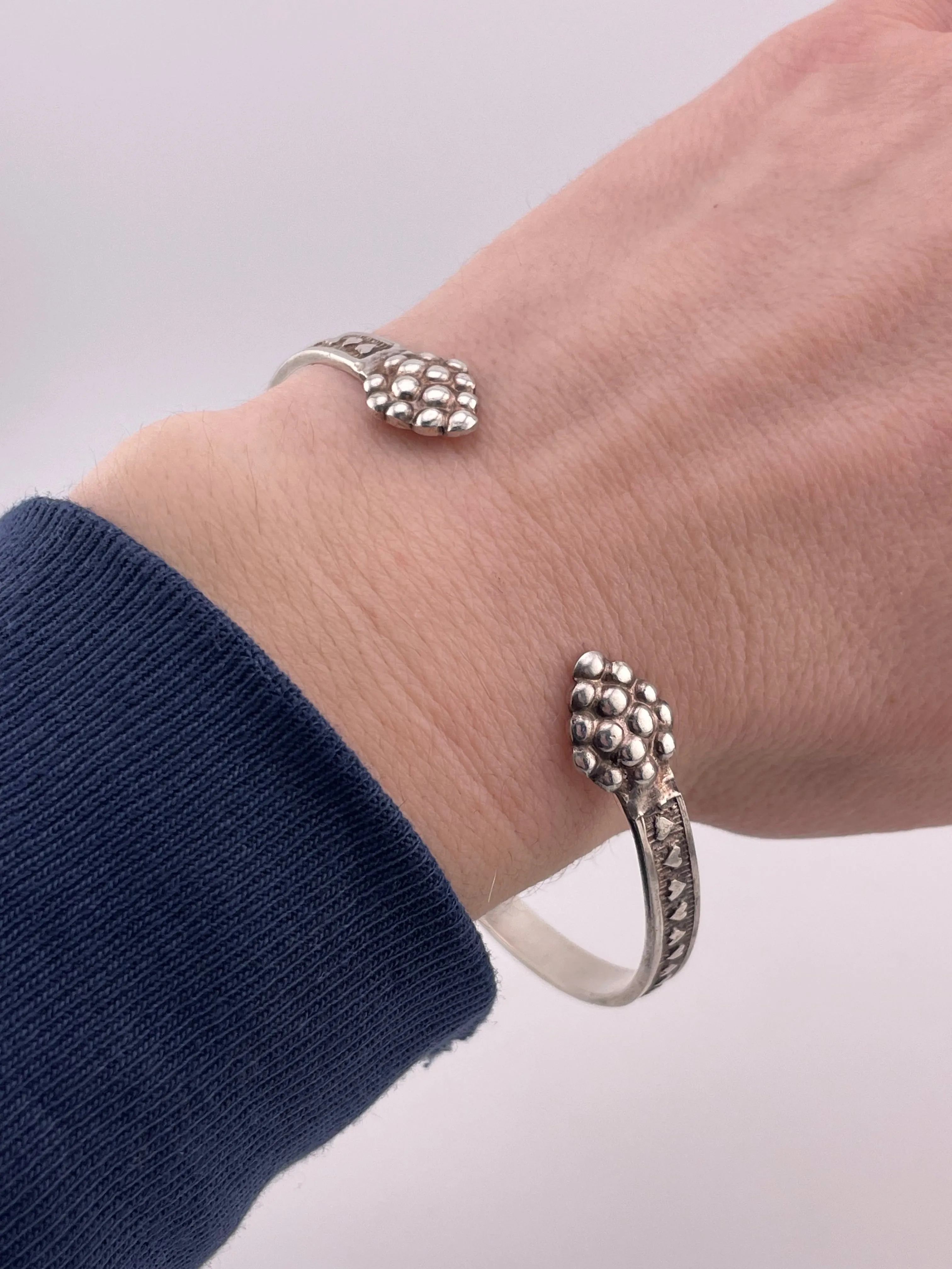 sterling silver 8-5/8" heart open arm cuff bangle bracelet
