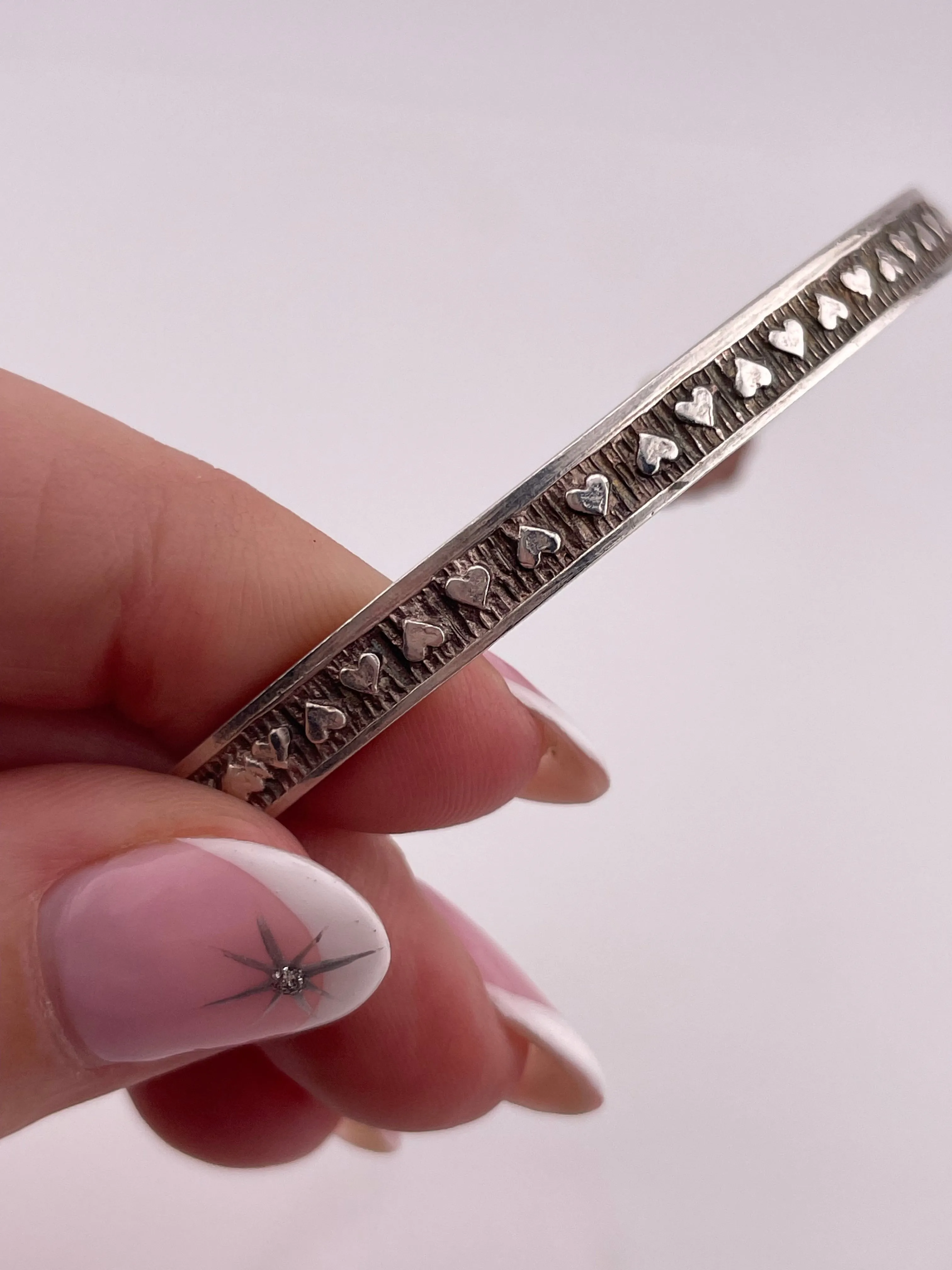 sterling silver 8-5/8" heart open arm cuff bangle bracelet