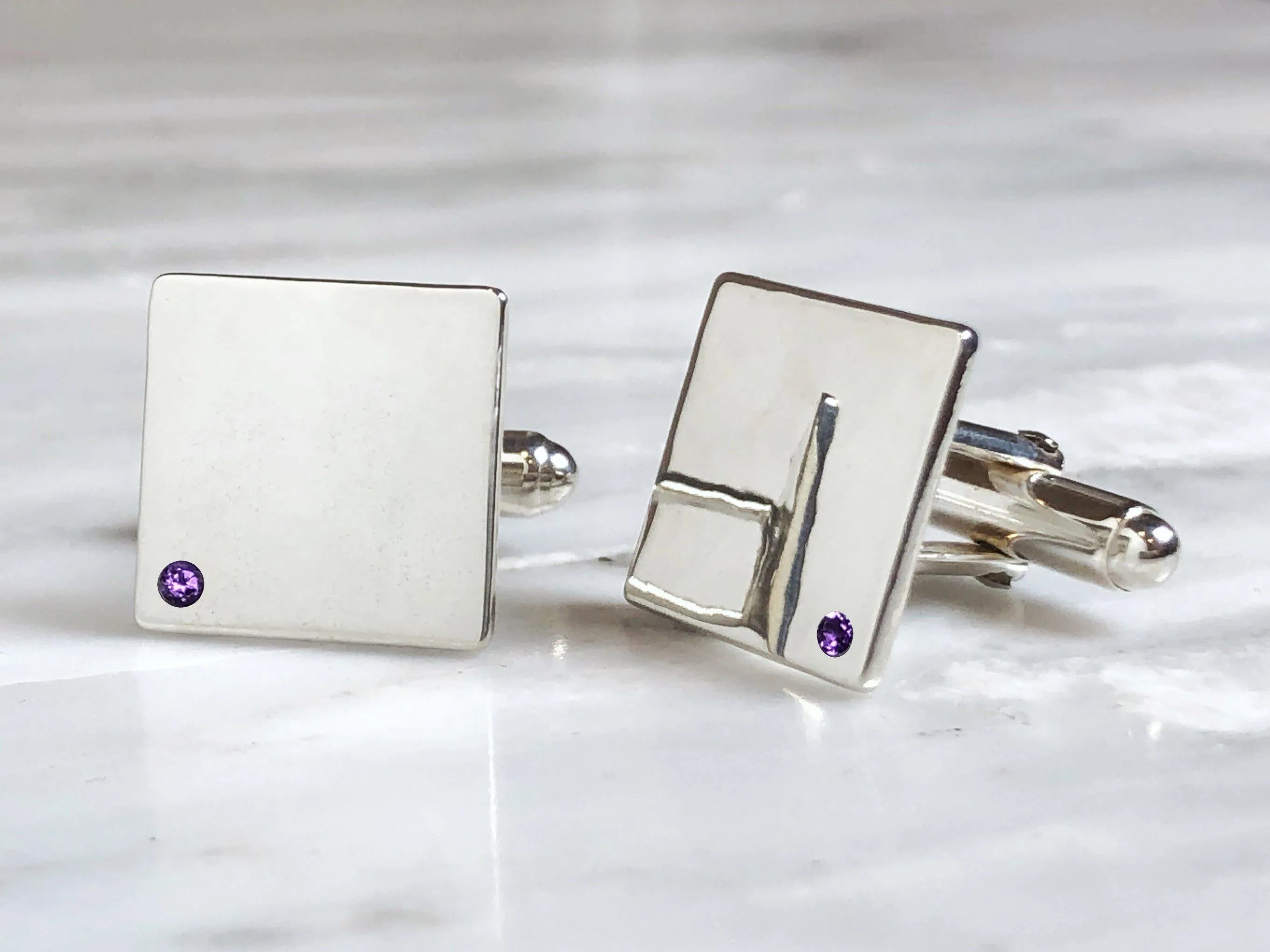 Sterling Silver Amethyst Flush Set Cufflinks