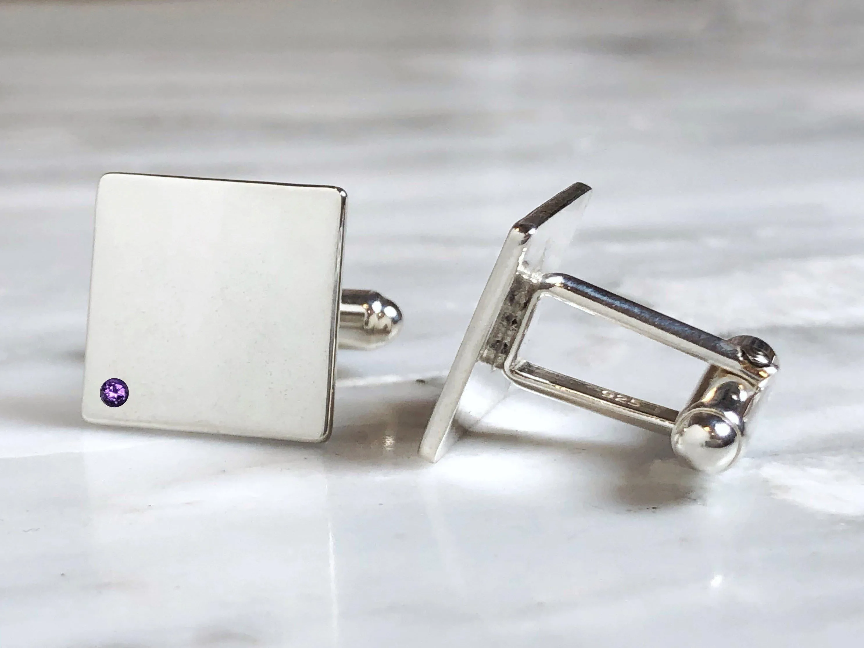 Sterling Silver Amethyst Flush Set Cufflinks