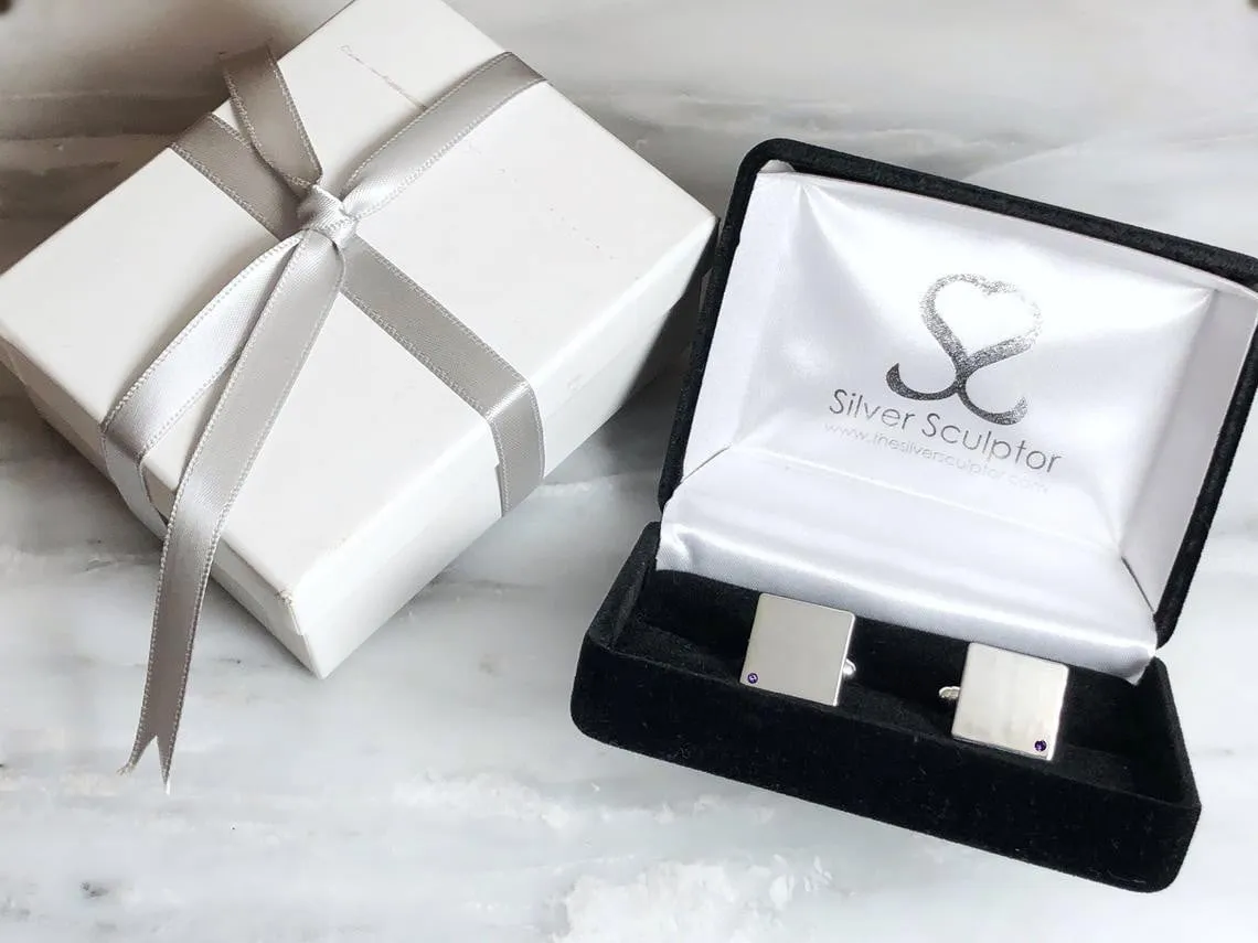 Sterling Silver Amethyst Flush Set Cufflinks
