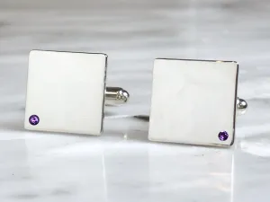 Sterling Silver Amethyst Flush Set Cufflinks