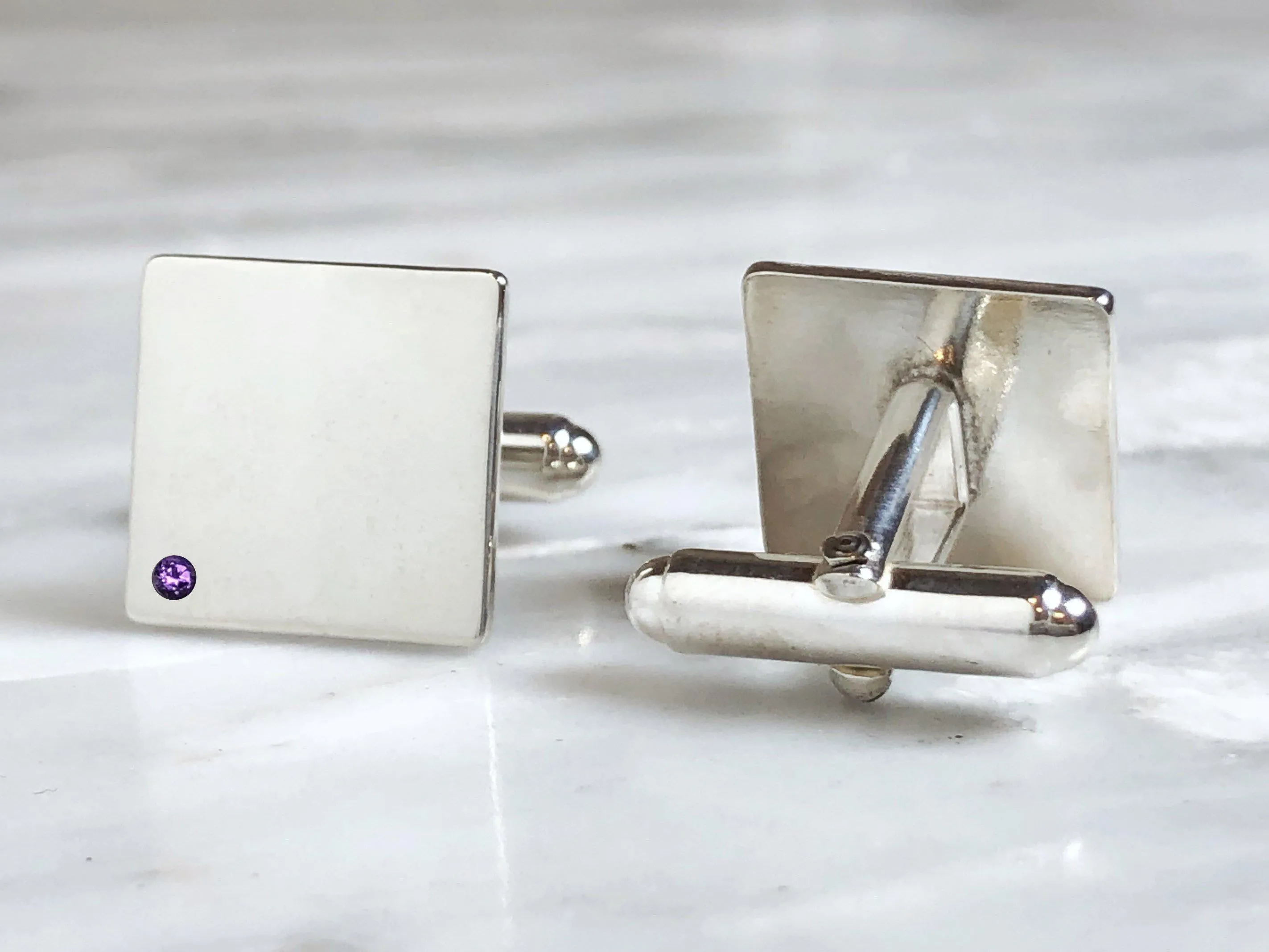Sterling Silver Amethyst Flush Set Cufflinks
