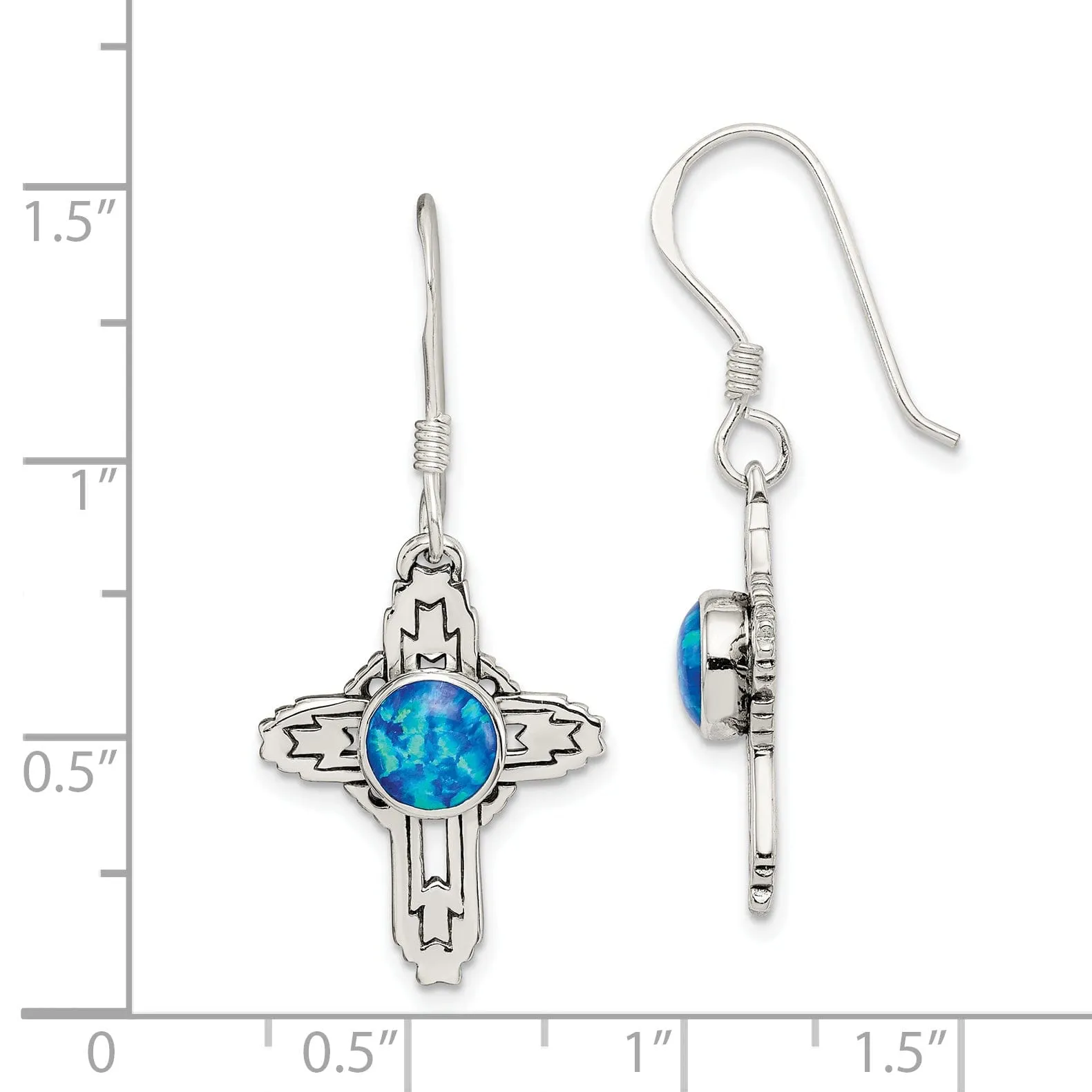 Sterling Silver Antiqued Created Opal Cross Dangle