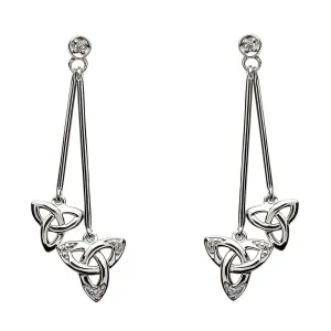Sterling Silver Celtic Stone Set Trinity Knot Dangle Earrings SE2115CZ