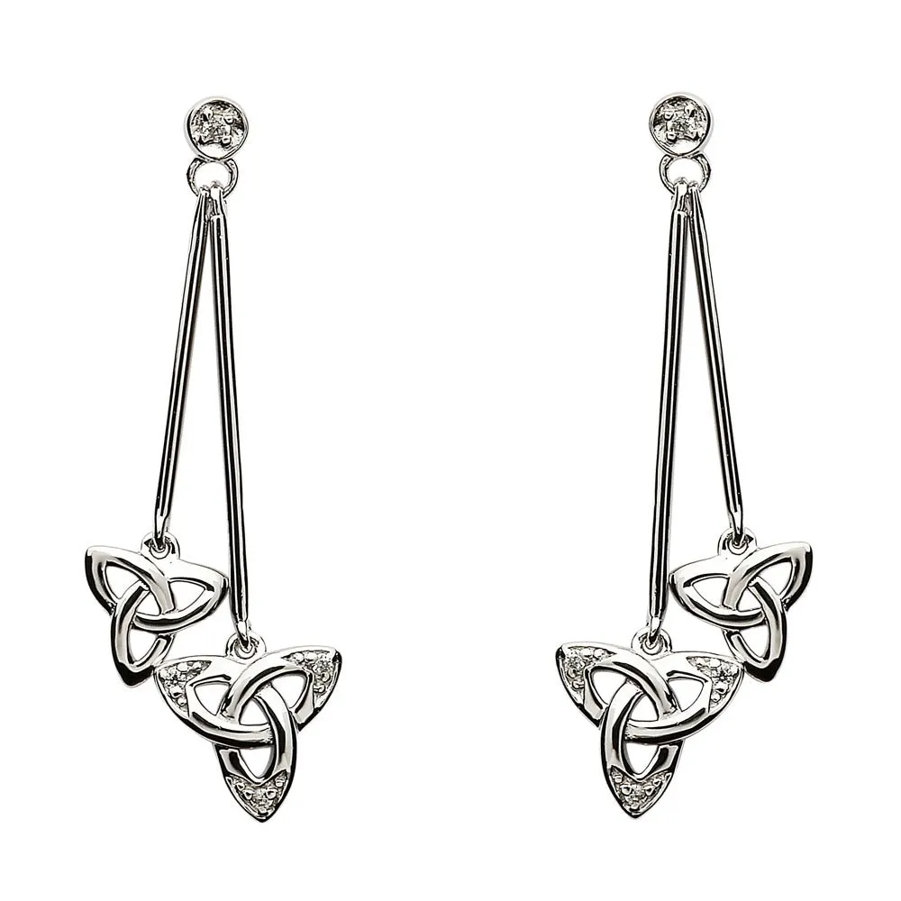 Sterling Silver Celtic Stone Set Trinity Knot Dangle Earrings SE2115CZ