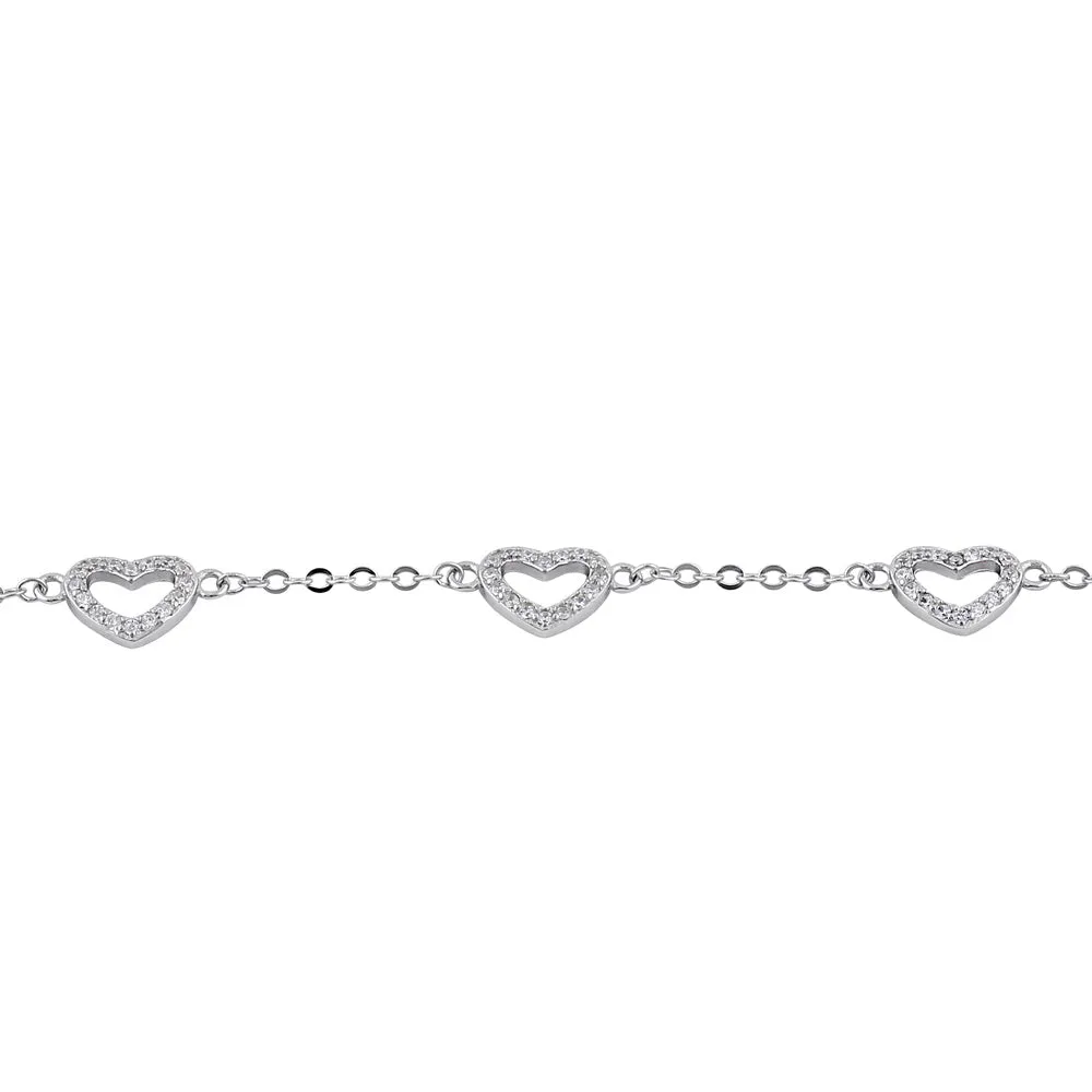Sterling Silver Clear CZ Heart Charm Bracelet