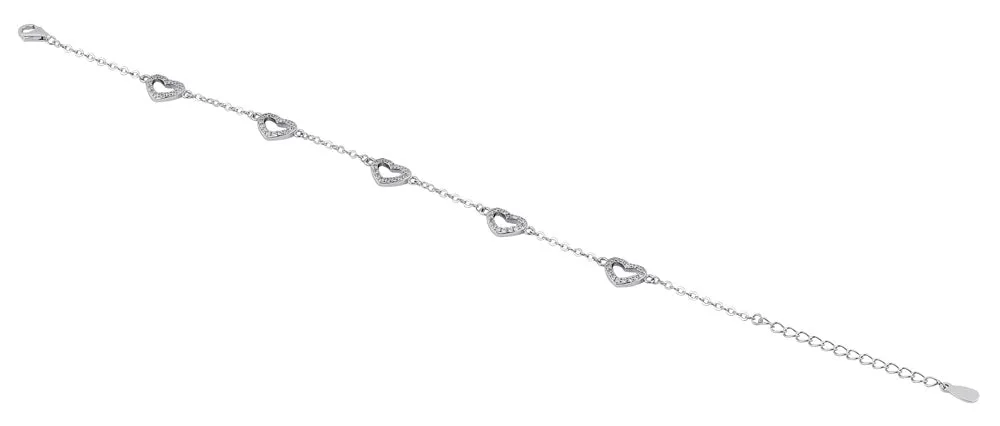 Sterling Silver Clear CZ Heart Charm Bracelet