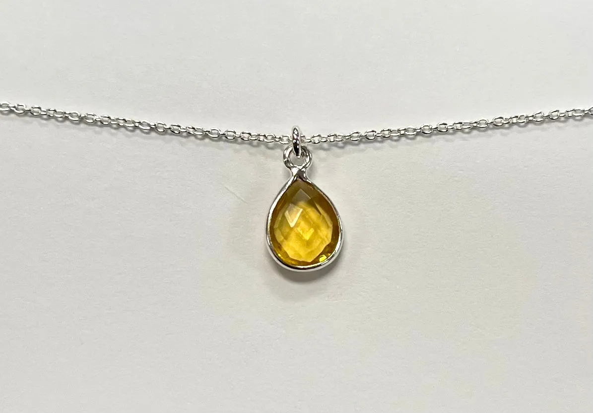 Sterling Silver Faceted Crystal Teardrop Necklace