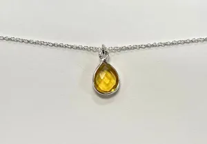 Sterling Silver Faceted Crystal Teardrop Necklace